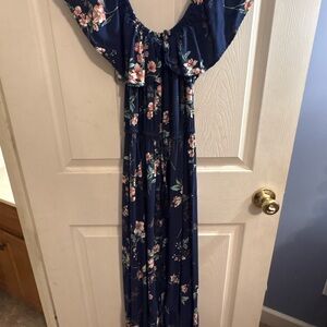 Navy Floral Off-Shoulder Maxi Dress